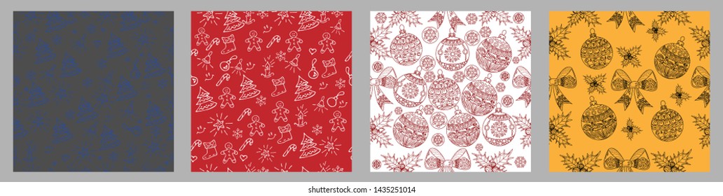 Seamless Pattern. Christmas background hand drawn. Christmas decoration vector illustration.