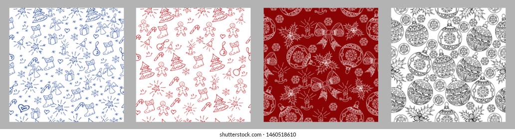 Seamless Pattern. Christmas background hand drawn. Christmas decoration vector illustration.