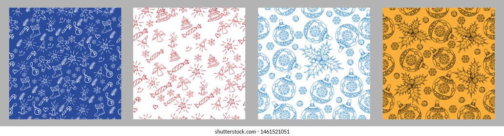 Seamless Pattern. Christmas background hand drawn. Christmas decoration vector illustration.