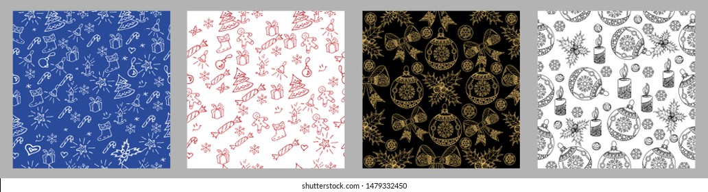 Seamless Pattern. Christmas background hand drawn. Christmas decoration vector illustration.