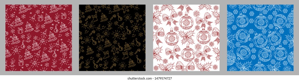 Seamless Pattern. Christmas background hand drawn. Christmas decoration vector illustration.