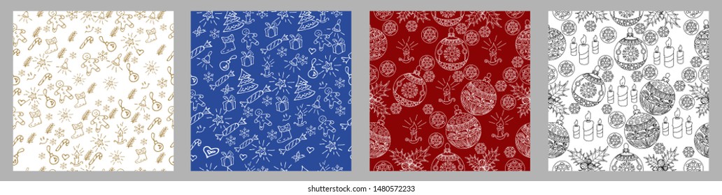 Seamless Pattern. Christmas background hand drawn. Christmas decoration vector illustration.