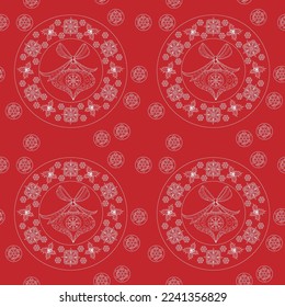 Patrón sin inconvenientes. Captura de la mano de fondo de Navidad. Bordes blancos en rojo. Ilustración vectorial de decoración navideña.



