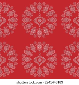 Seamless Pattern. Christmas background hand drawn. White outlines on red. Christmas decoration vector illustration.


