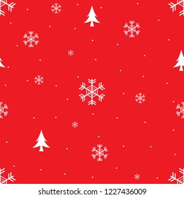 Seamless pattern. Christmas background with snowflakes and trees. Vector, illustration.
