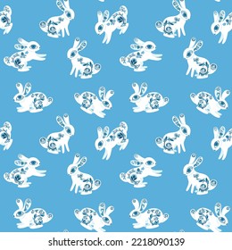 seamless pattern christmas background winter rabbits with frosty ornaments