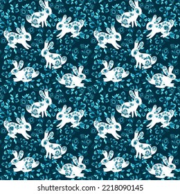 seamless pattern christmas background winter rabbits with frosty ornaments