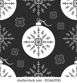 Seamless pattern Christmas ball and grey snowflake