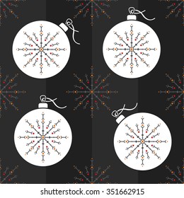 Seamless pattern Christmas ball and ornamental snowflake