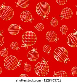 Seamless pattern with Christmas ball Winter festive background on New Year and Christmas ornament for greeting cards Pattern of golden line toy ball Christmas theme pattern wrapper for holiday Vector