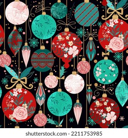 Seamless pattern with Christmas balls