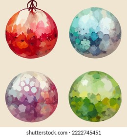 Seamless pattern christmas balls, aquarelle xmas balls endless background pattern. Multicolor
