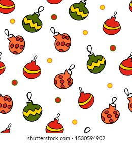 Seamless pattern with Christmas balls. Colored simple hand draw. Bright colors