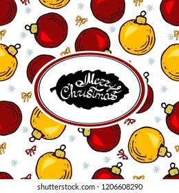 Seamless pattern with christmas balls. Colorful Christmas balls and bows on seamless background.