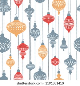 Seamless pattern with christmas balls. Decor for Christmas spruce. A pattern for festive design and packaging.