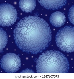 Seamless pattern with Christmas balls on white background. Available in EPS format. Can be printed and used as wrapping paper, wallpaper, fabric. Snow. Decorative balls of blue color.