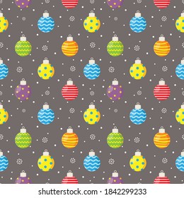 Seamless pattern with christmas balls on gray background. vector Illustration.