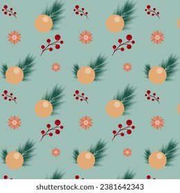 Seamless pattern of Christmas balls on the branches of a tree. Vector illustration