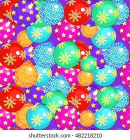 seamless pattern with Christmas balls on a purple background vector illustration