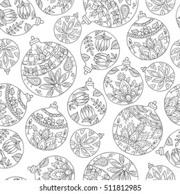 Seamless pattern with christmas balls. Paisley indian style decorations.