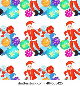 seamless pattern Christmas balls Santa Claus vector illustration