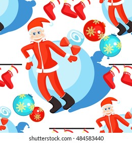 seamless pattern christmas balls and Santa Claus on a white background vector illustration