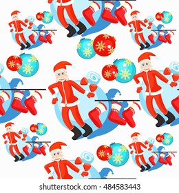 seamless pattern christmas balls and Santa Claus, Christmas socks on a white background vector illustration