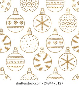 Seamless pattern with Christmas baubles. Hand drawn vector illustration.