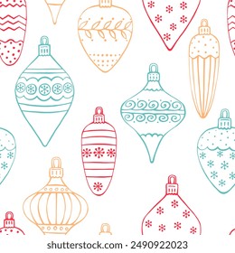 Seamless pattern with Christmas baubles. Hand drawn vector illustration.