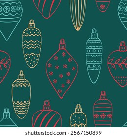 Seamless pattern with Christmas baubles. Hand drawn vector illustration.