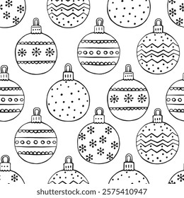 Seamless pattern with Christmas baubles. Hand drawn vector illustration.