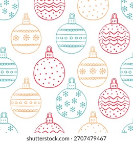 Patrón sin fisuras con Navidades adornos. Ilustración vectorial dibujada a mano.