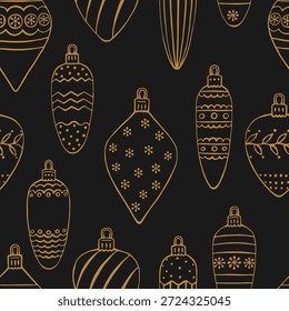 Padrão perfeito com bugigangas de Natal. Ilustração de vetor desenhada à mão.