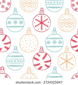 Padrão perfeito com bugigangas de Natal. Ilustração de vetor desenhada à mão.