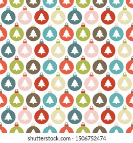 Seamless Pattern Christmas Baubles With Trees Retro Colors