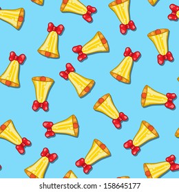 Seamless pattern of Christmas bells on blue background. Vector illustration for your design