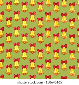 Seamless pattern of Christmas bells with red bows. Vector illustration for your design background