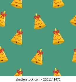 Seamless pattern christmas from bells and tapes on the background