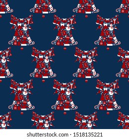 Seamless pattern of Christmas bells-vector illustration. Bells are formed from different Christmas figures. Gifts snowmen ornaments snowflakes.