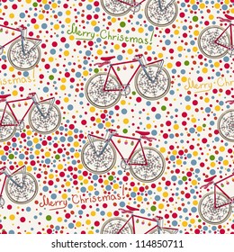 Seamless pattern with christmas bike