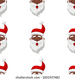 Seamless pattern for Christmas with black happy Santa Claus. Vector Illustration on transparent background