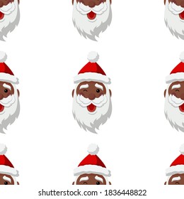 Seamless pattern for Christmas. Black Santa Claus winks. Vector Illustration on transparent background