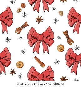 Patrón inquebrantable con arco de Navidad y espigas. Textura sin fin para el diseño festivo.
