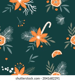 Patrón sin inconvenientes con ramas y bayas de Navidad. Estilo vintage a la moda. 