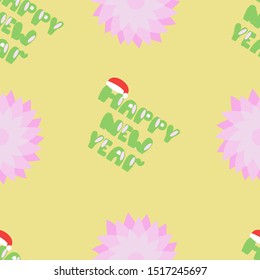Seamless pattern with christmas cactus and flowers. Vector illustration.