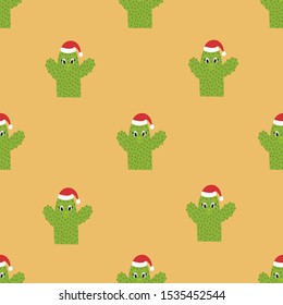 Seamless pattern with christmas cactus. Vector illustration.