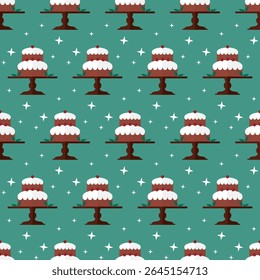 Pastel de Navidades de patrón sin costuras sobre fondo azul Fondo de pantalla de Vector textil giftwrap tela