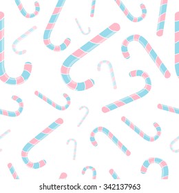 Seamless pattern with christmas candies on white background. For use in the packaging paper, backgrounds, tablecloths. Vector illustration. 