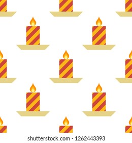 Seamless Pattern with Christmas candle with fire on a saucer. Vector illustration