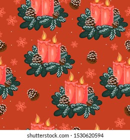 Seamless pattern with christmas candles